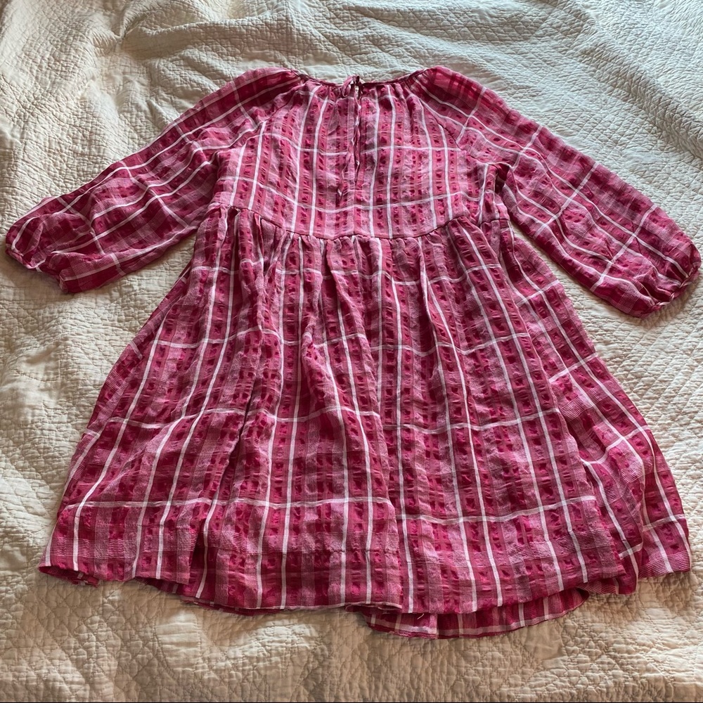 Madewell Pink Plaid Shirred Babydoll Minidress - Picture 8 of 11